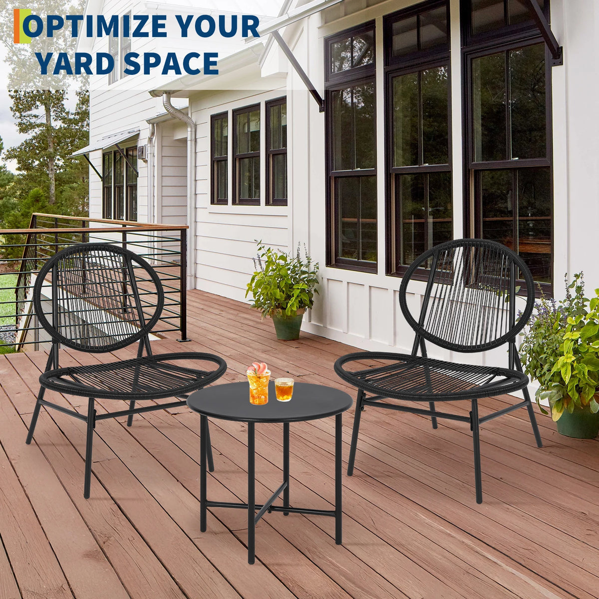Modern Acapulco Style Woven Rattan Patio Furniture Set