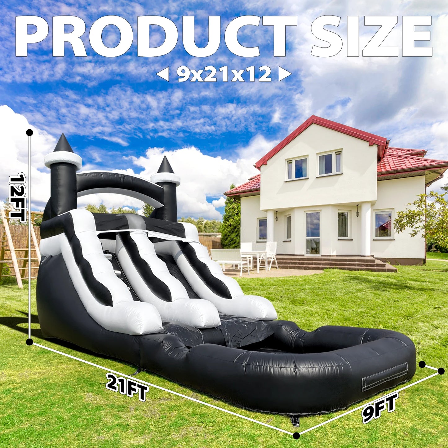 PVC Water Slide Inflatable Bouncer Castle Outdoor Backyard Garden Summer Water Play Slide for Kids Adults Party Entertainment