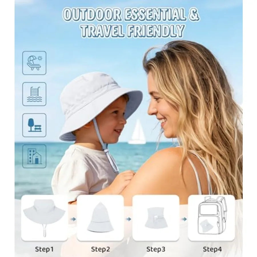 American Trends Baby Sun Hats for Boys Girls UPF 50+ Sun Protection Wide Brim Adjustable Summer Beach Bucket Hat