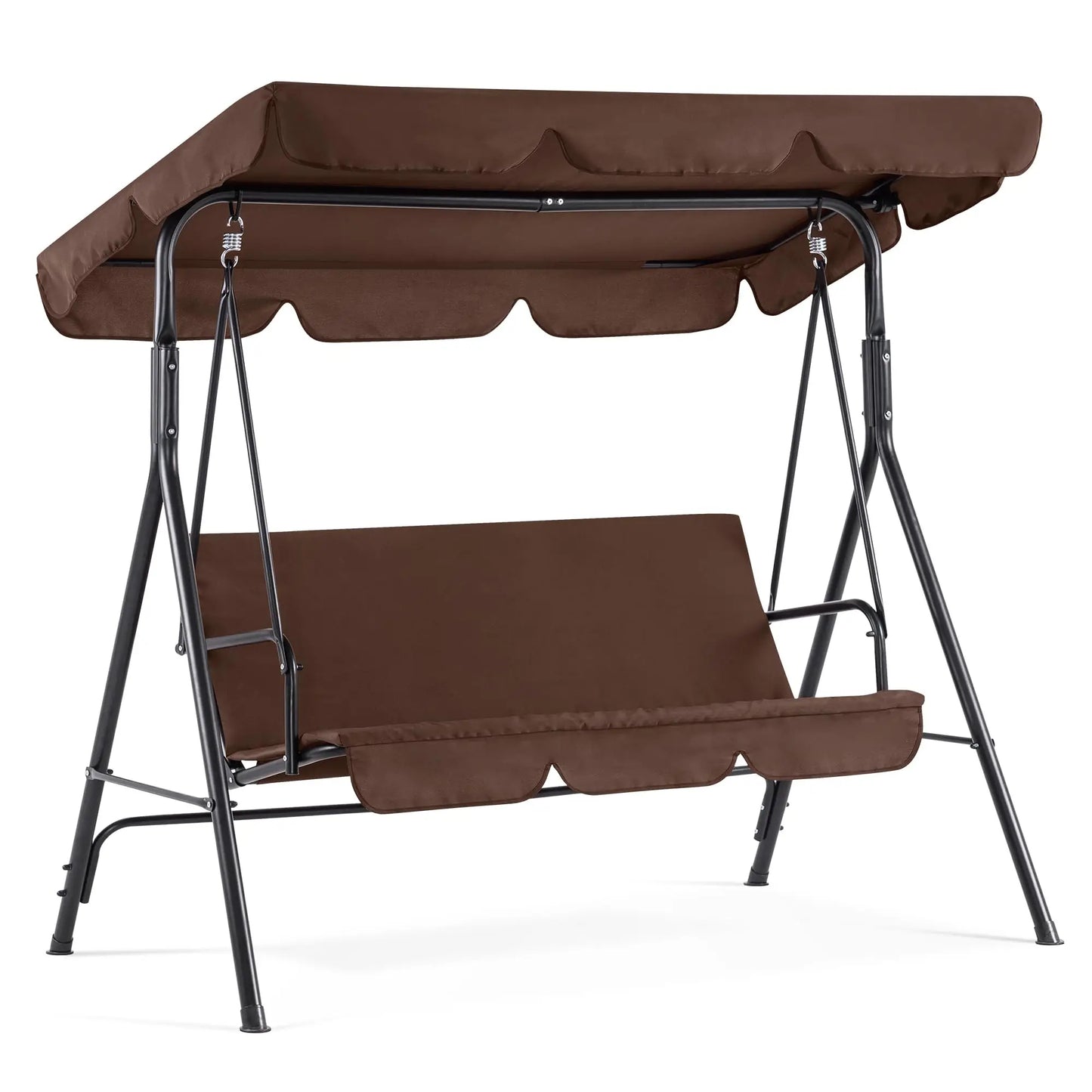 Burgundy 3-Seater Outdoor Swing With Detachable Cushions, Adjustable Canopy, And Convertible Glider Design For Patio Deck Garden