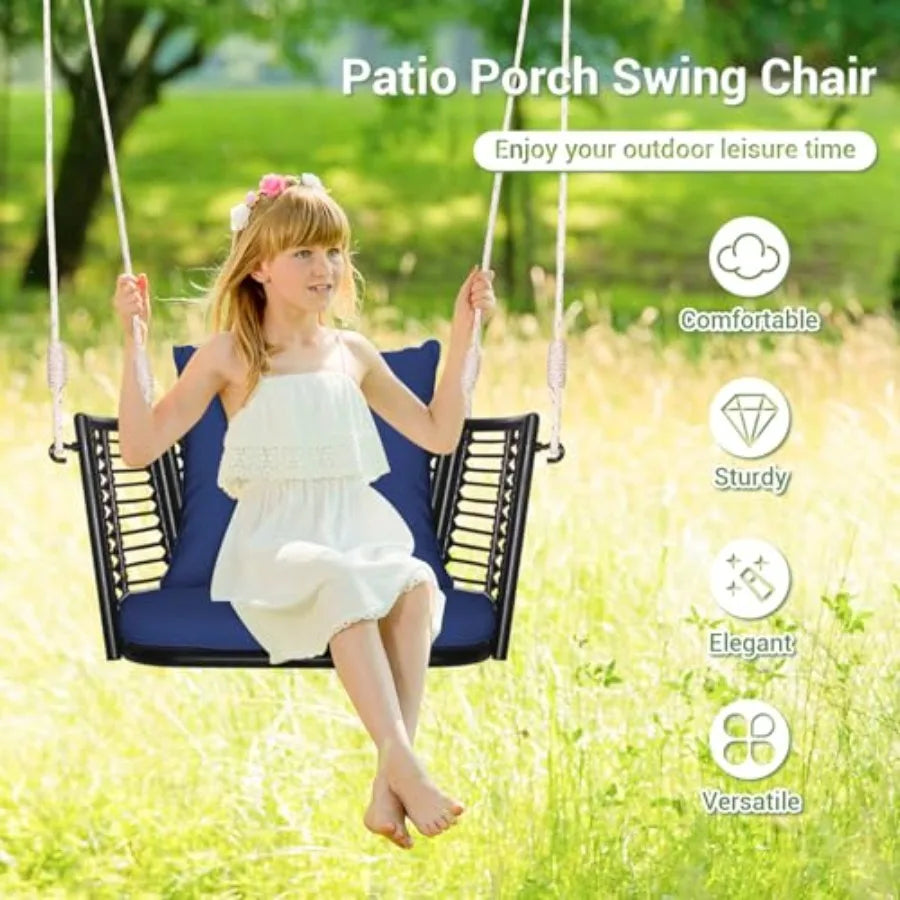 Outdoor Hanging Porch Swing With Comfortable Seat Cushions