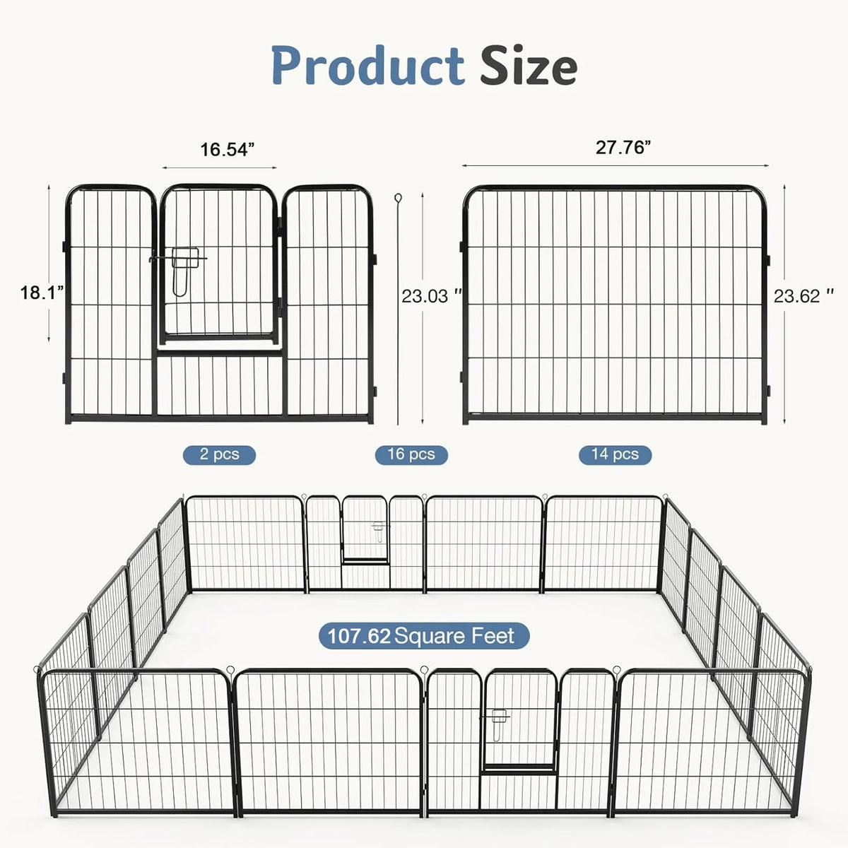 JHK Foldable Metal Dog Playpen For Indoor Outdoor Use