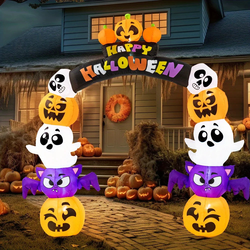 Halloween Inflatable Pumpkin Archway With LED Lights Outdoor Yard Decoration