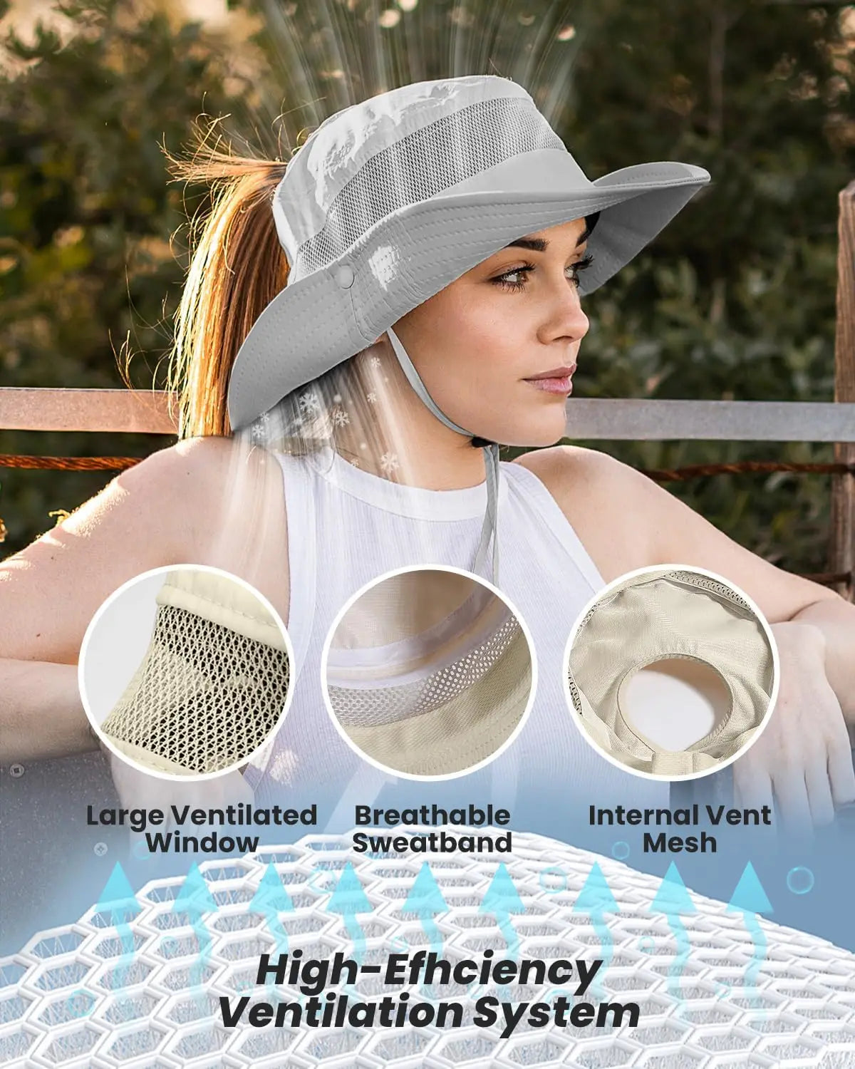 Sun Bucket Hat for Women with Ponytail Hole for Hiking Fishing Safari