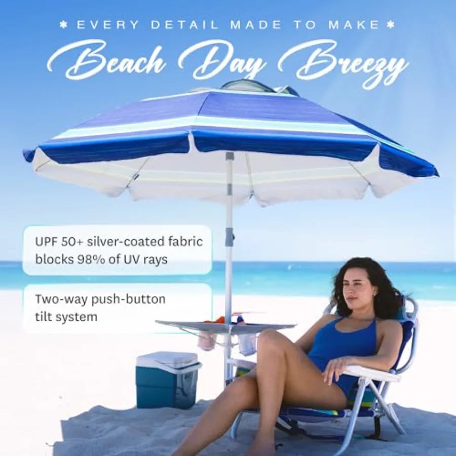 Heavy Duty Windproof Beach Umbrella With Sand Anchor Tray