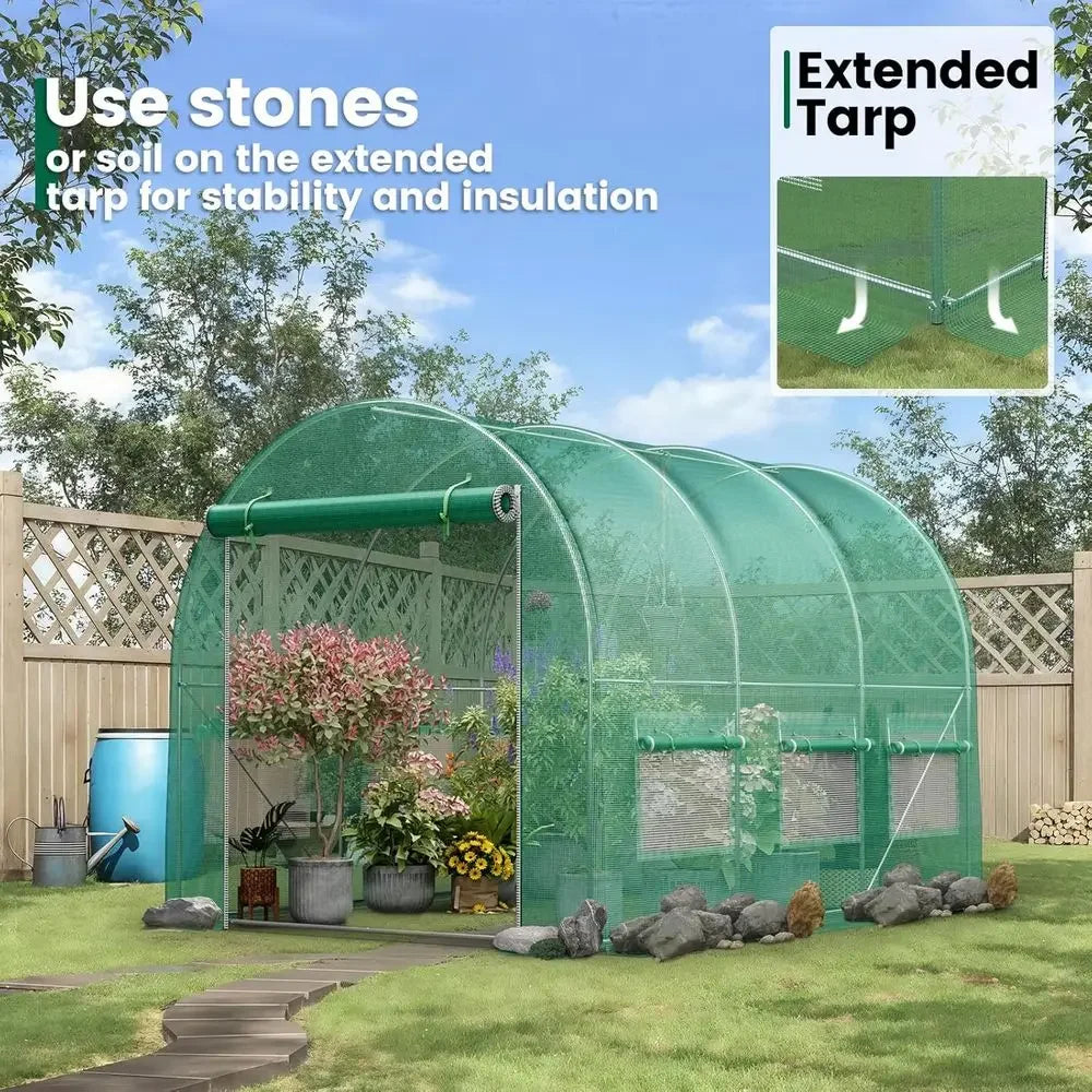 13x8x7ft Walk-in Greenhouse with 6 Ventilated Mesh Windows, Outdoor Plant Hoop House
