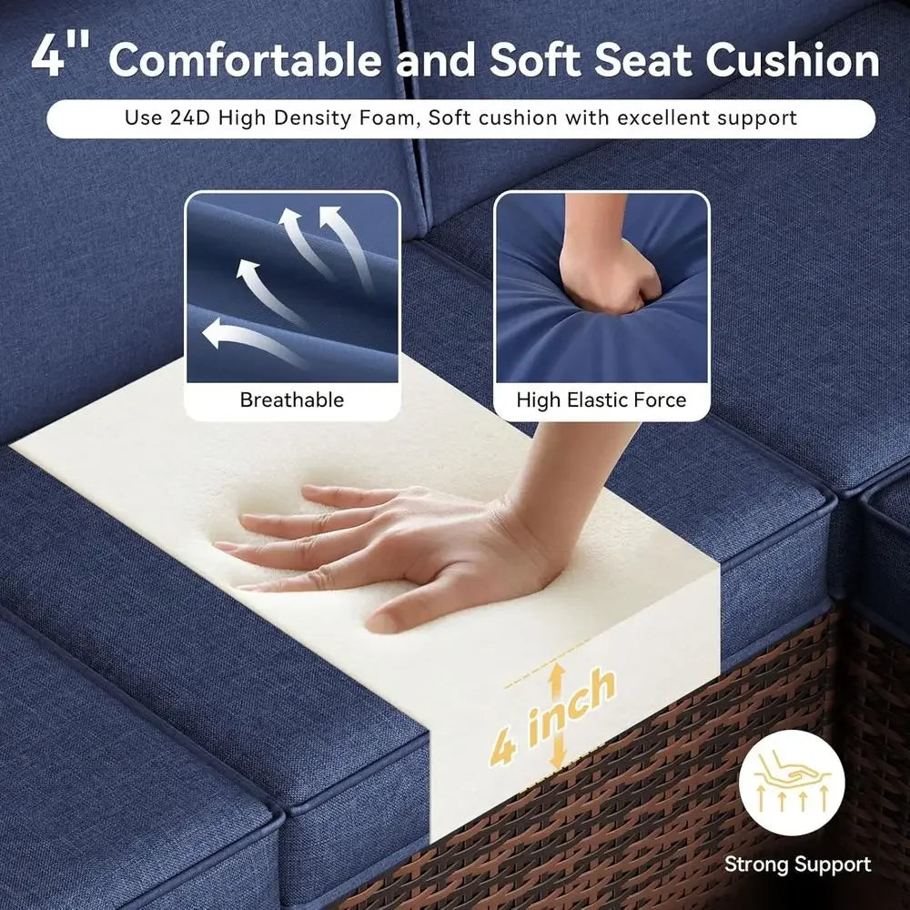 7-Piece Navy Blue Outdoor Cushion Set, Waterproof & Fade-Resistant for Patio Furniture