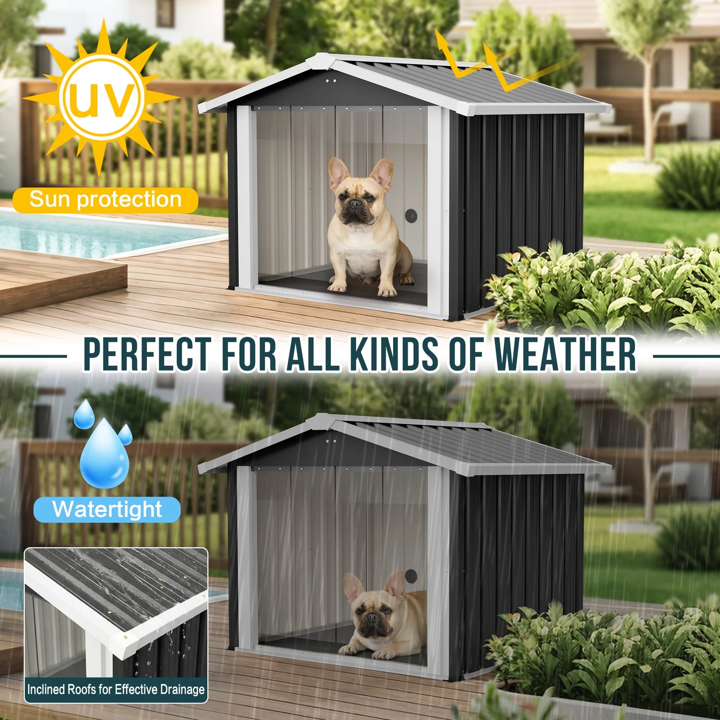 Waterproof Metal 2 In 1 Dog House and Storage Shed