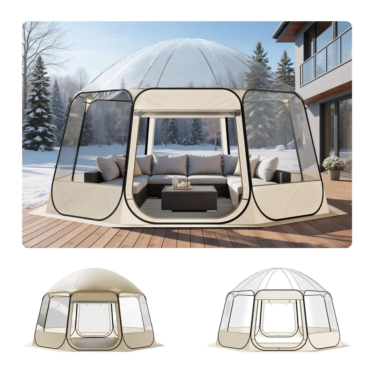 Pop-Up Clear Bubble Tent For 1-6 Adults, Waterproof Outdoor Dome Shelter With Floor Mat