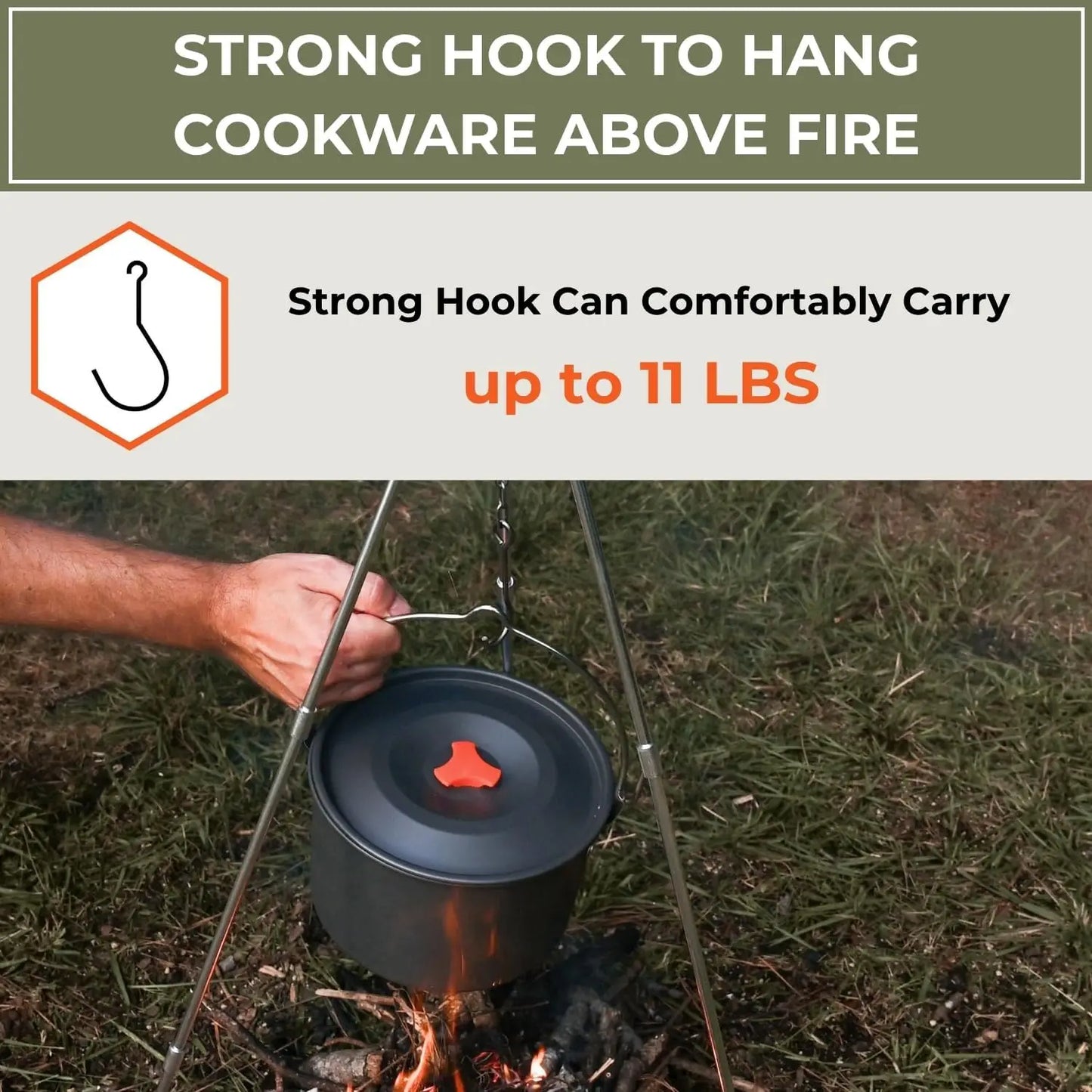 Open Fire Compatible 33 Inch Camping Tripod Foldable Stainless Steel Cooking Stand With Adjustable Chain Compact Bushcraft Gear For Fire Pit BBQ Backpacking Picnic Hanging Cookware