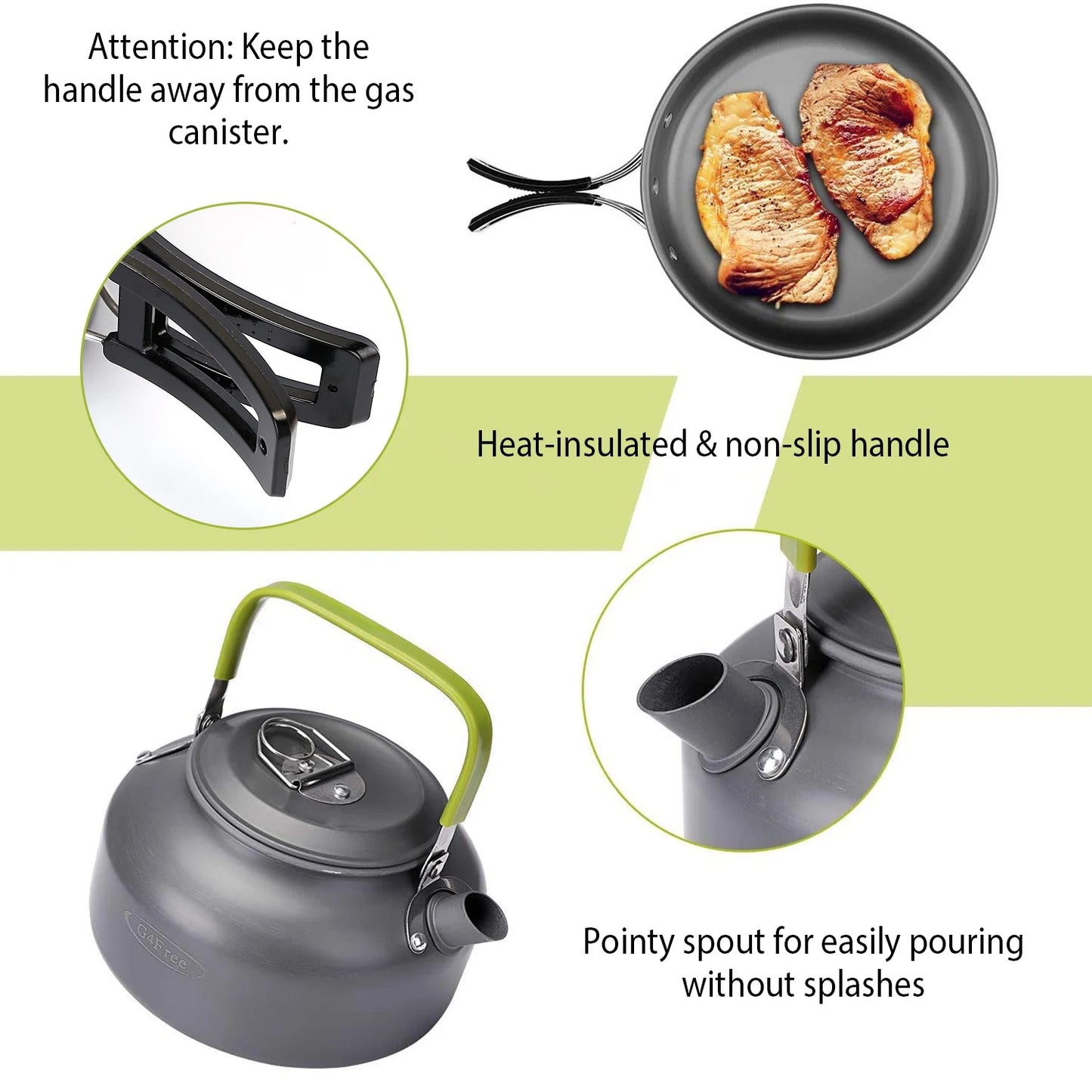 12Pcs Camping Cookware Set, Lightweight Hard Anodized Aluminum Pot Pan Kettle Kit with 304 Stainless Steel Foldable Cutlery & Cups, Heat Resistant Foldable Handles, Portable Storage Bags & Carabiner for Backpacking Hiking Pic