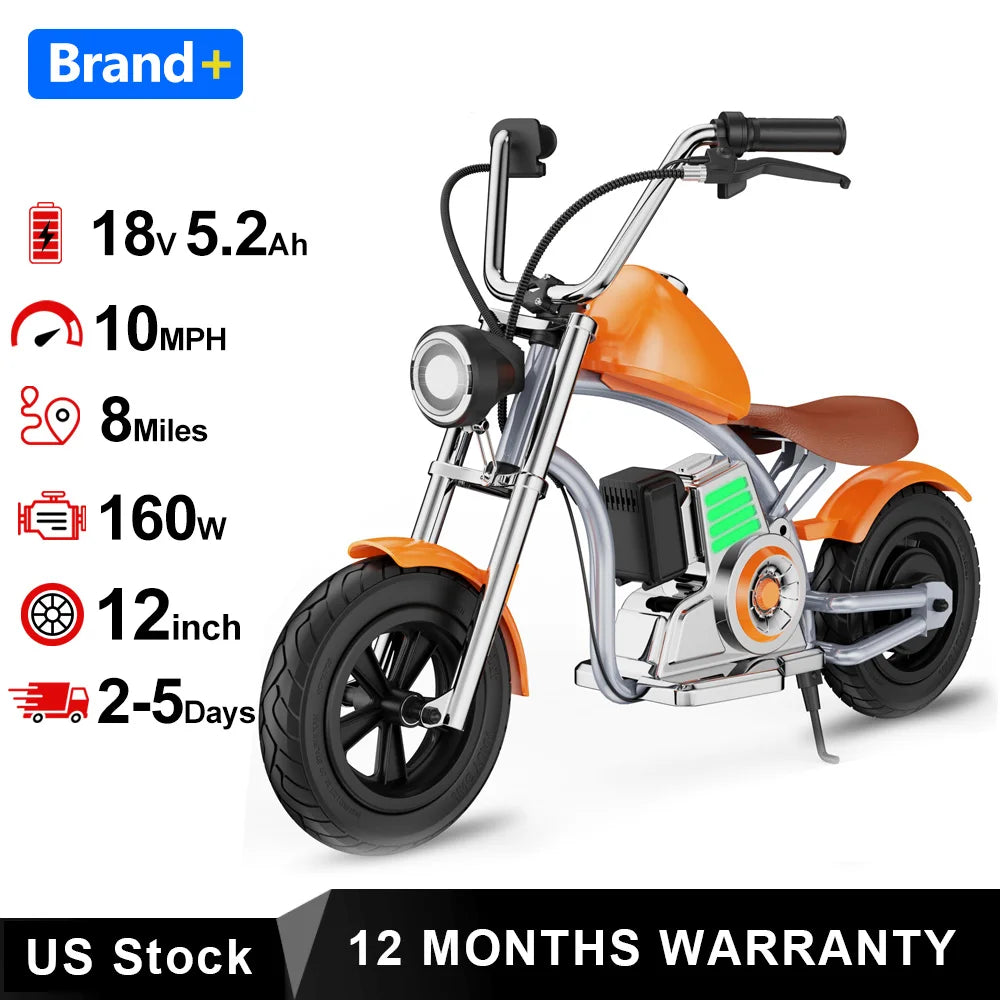 Electric Motorcycle for Kids, 18V 5.2AH Electric Dirt Bike, 160W Motor 10MPH Fast Speed Retro Motocross 6-8miles Max Range with LED Lights for Gift