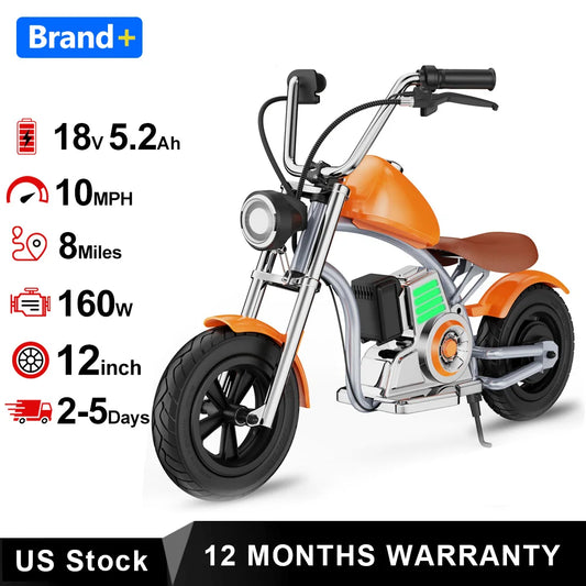 Electric Motorcycle for Kids, 18V 5.2AH Electric Dirt Bike, 160W Motor 10MPH Fast Speed Retro Motocross 6-8miles Max Range with LED Lights for Gift