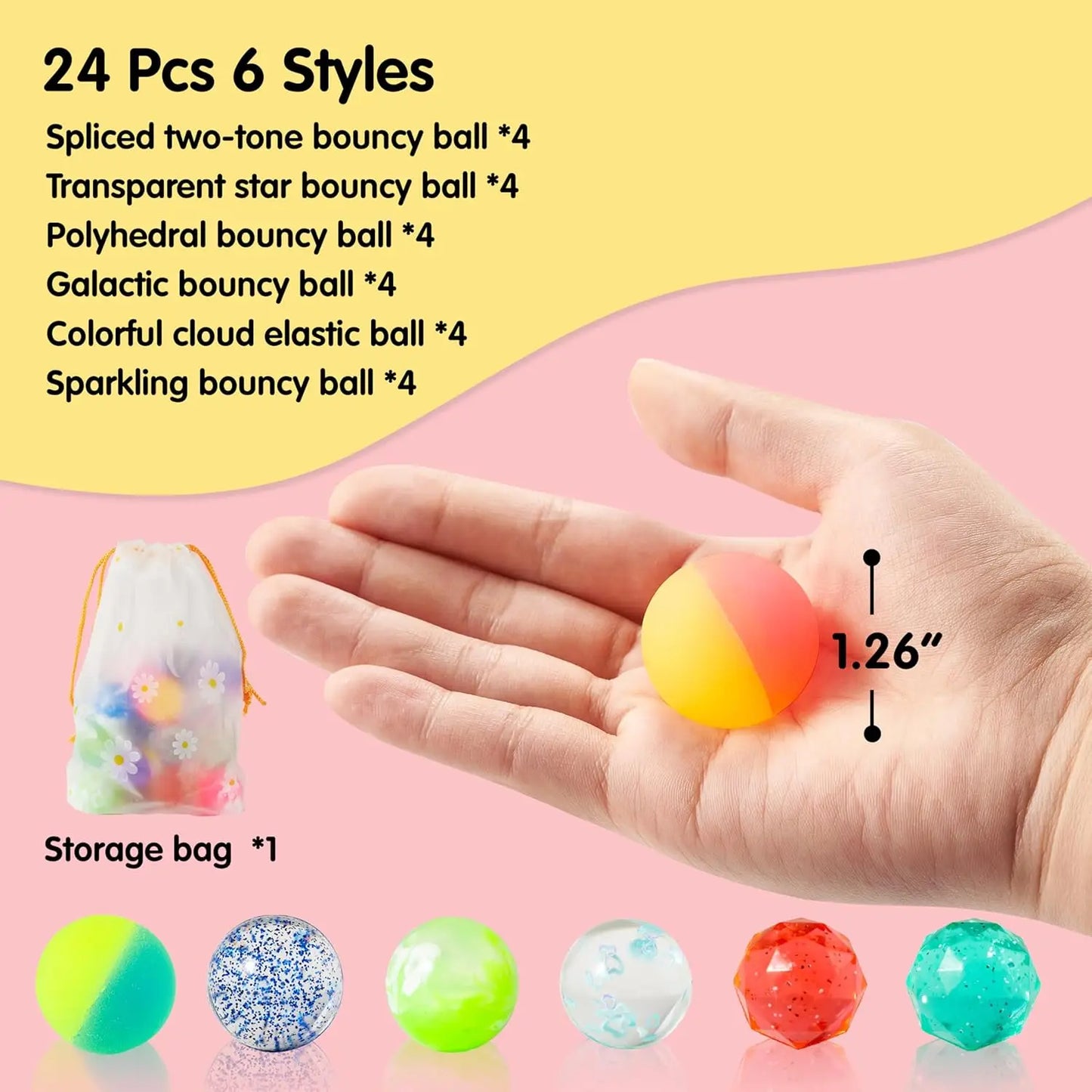 Joyfy Bouncy Balls Set 24 Count For Kids Party Favors