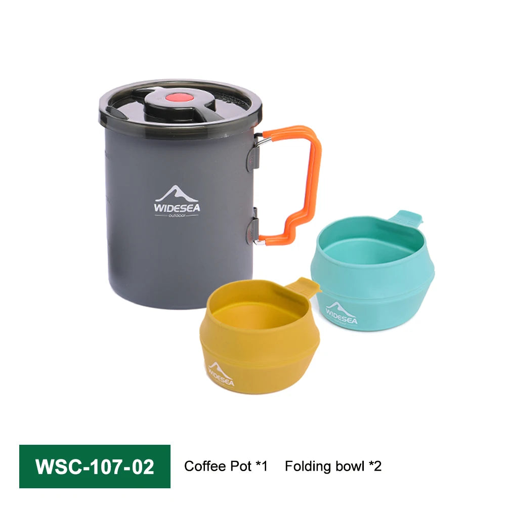 Widesea Camping Coffee Pot Set French Press Aluminum Pot with TPE Foldable Bowls for Outdoor Hiking Backpacking Picnic Travel