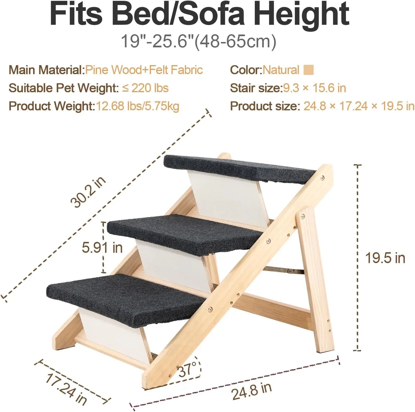 Premium Foldable Wooden Pet Stairs And Ramp For Dogs And Cats