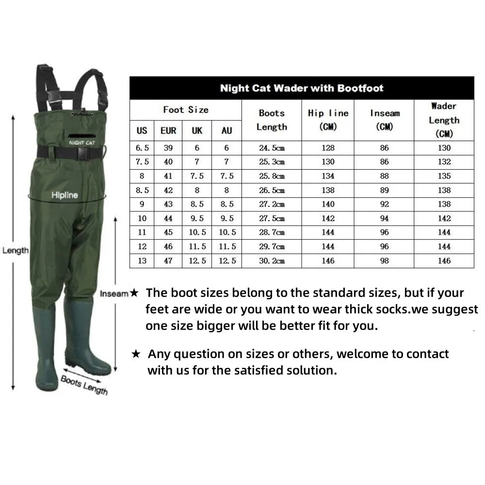 Night Cat Waterproof Chest Wader With Boots Unisex Breathable