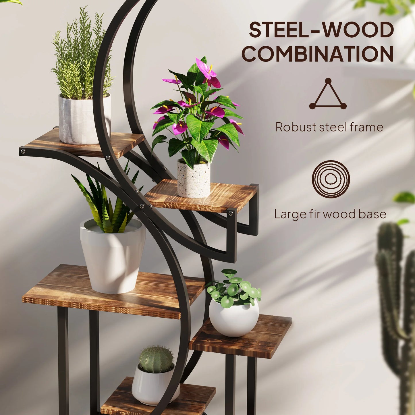 8 Tier Plant Stand, 62" S-Shaped Plant Shelf, Carbonized Finish