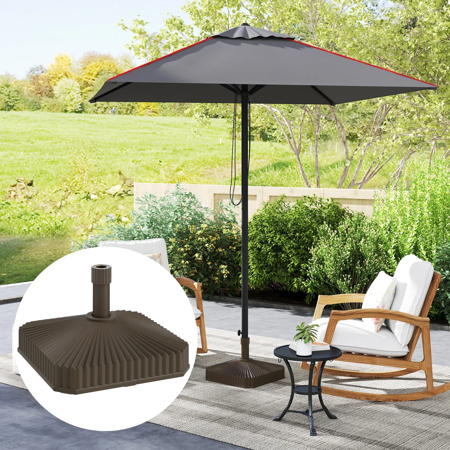 Square Patio Umbrella Base Holder, Sand/Water Filled Umbrella Stand Base, Brown