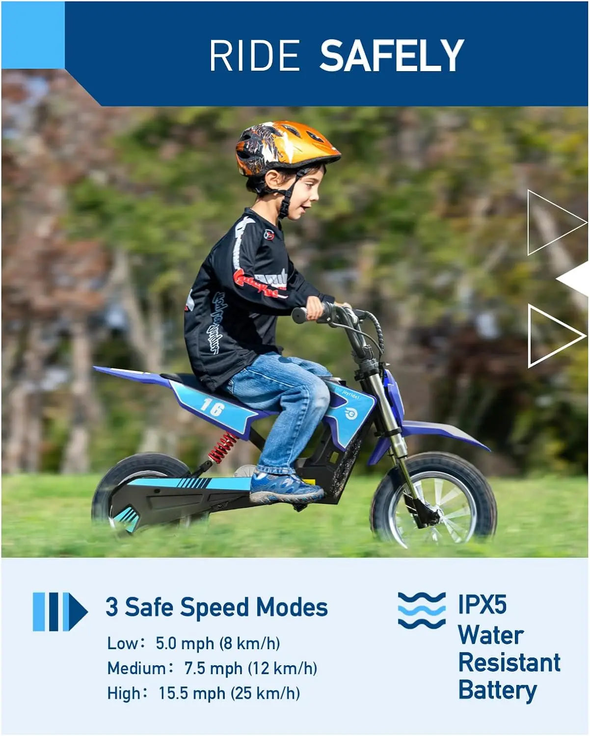 Hiboy DK1 36V 300W Kids Electric Dirt Bike, 15.5 MPH 3-Speed Off-Road E-Bike, 13.7 Miles Range Rechargeable Mini Motorcycle