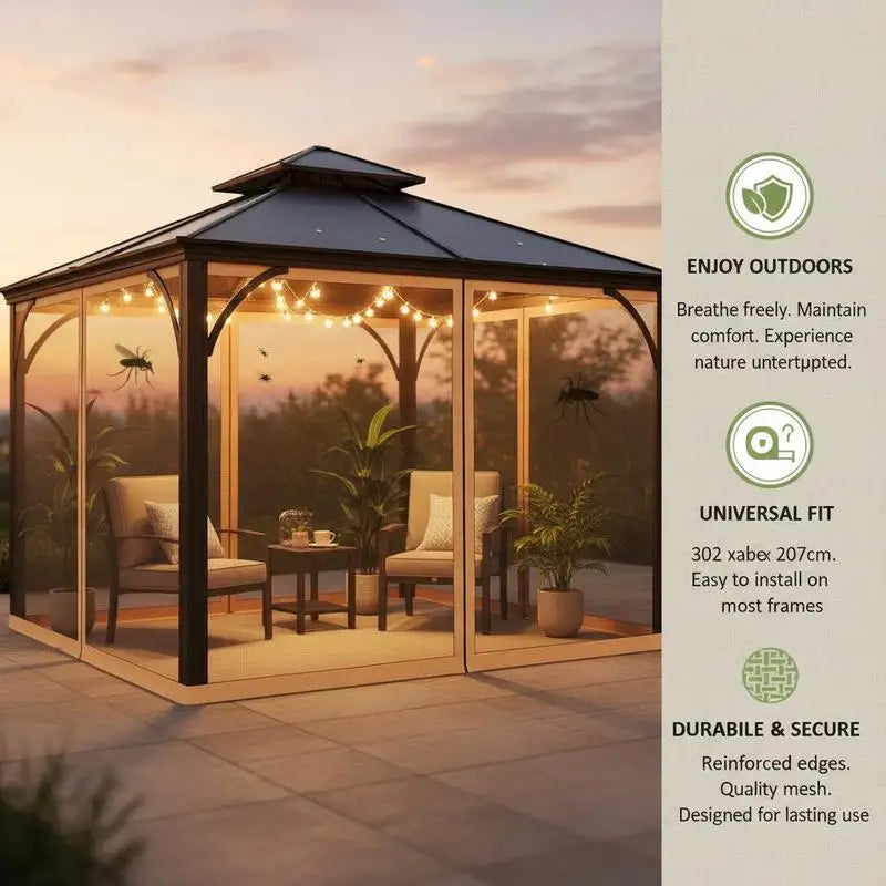 302 x 207cm Universal Replacement Mesh Sidewall Netting for Gazebos and Canopy Tents, (Sidewall Only) Beige