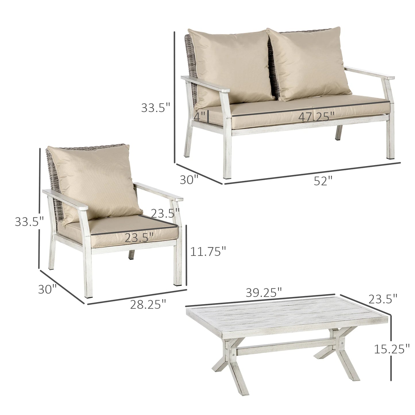 Outdoor PE Rattan Wicker Conversation Set With Coffee Table