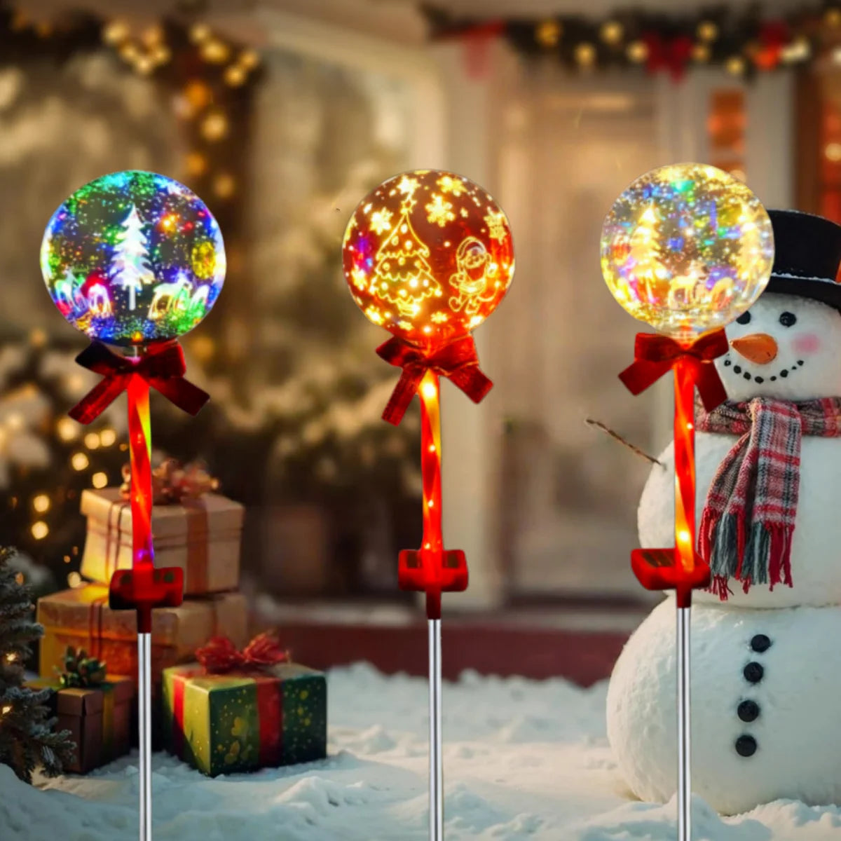 Outside Solar Christmas Lights, Christmas Garden Solar Ball Pile Light, Garden Christmas Tree Snowflake Elk Santa Claus Pile Lantern Ball, for Garden Pathway Home Cemetery Decorations