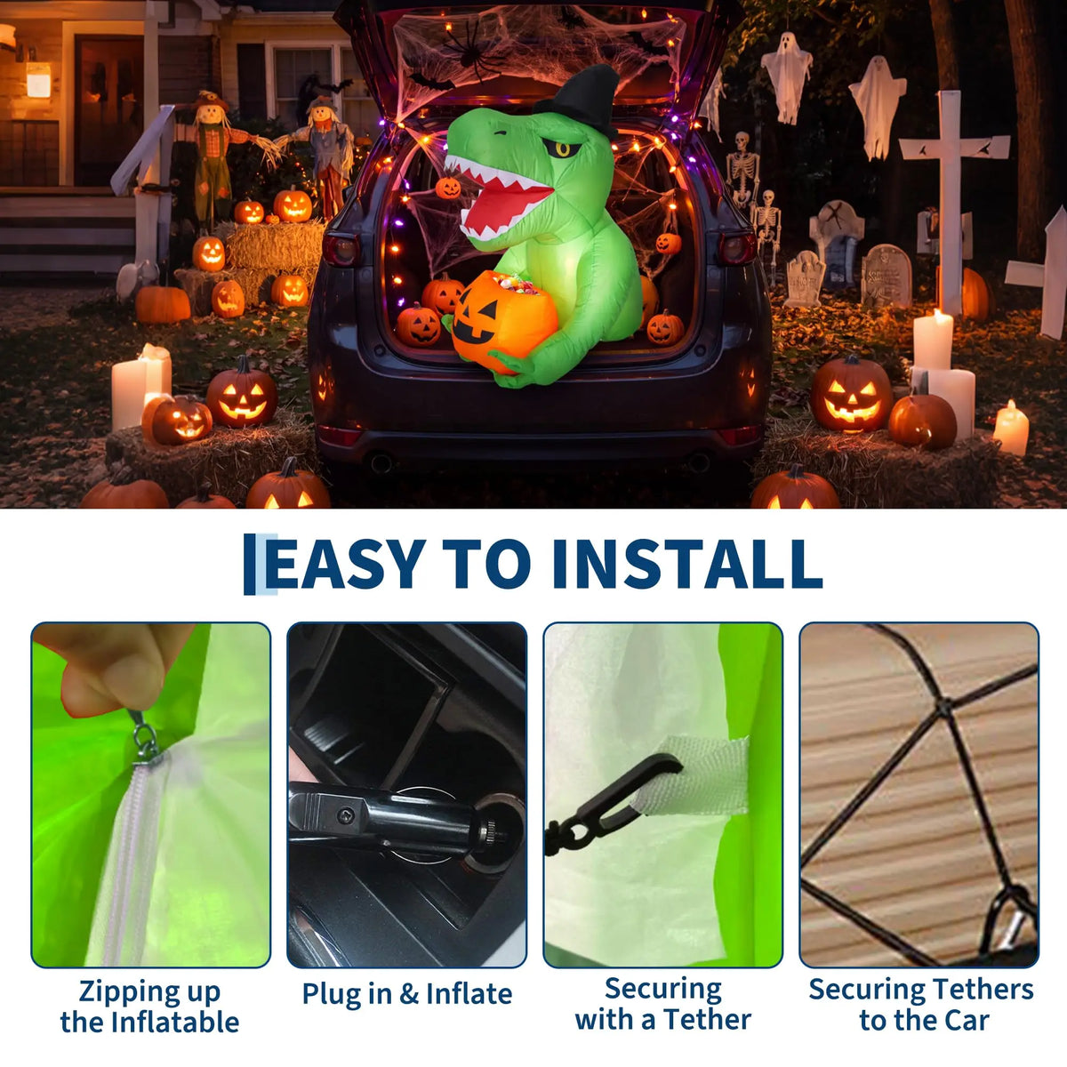 HiMISS Halloween Inflatable Dinosaur Car Decoration With LED Lights