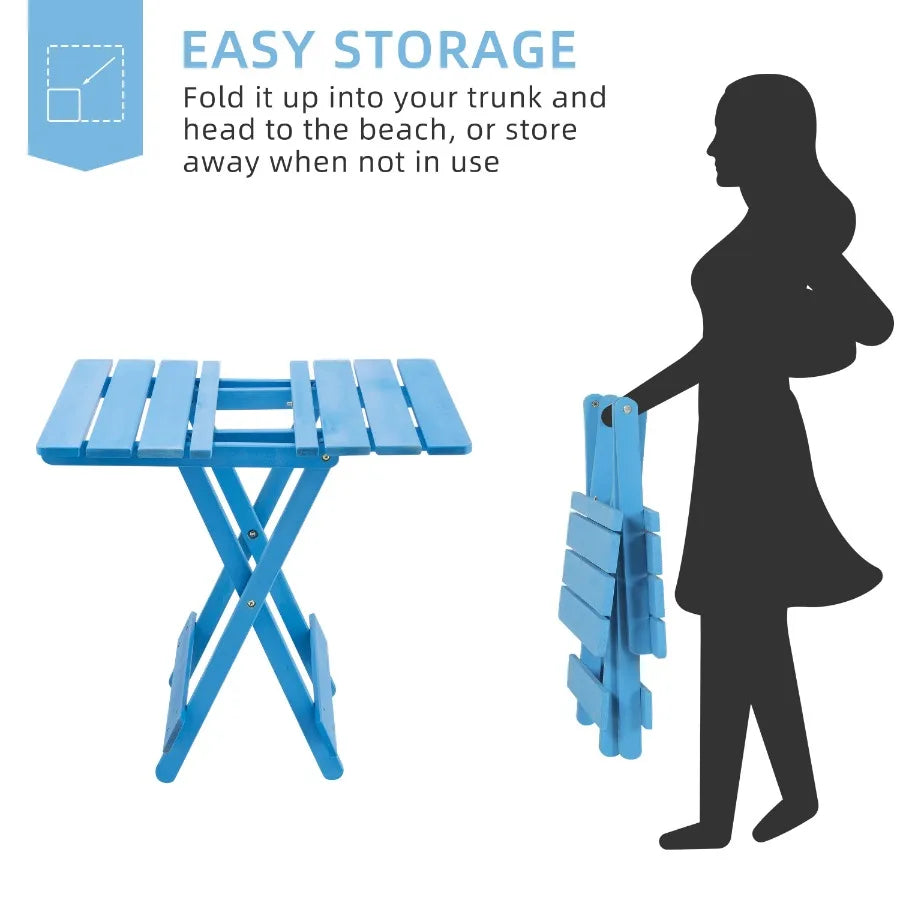 Folding Square Table Solid Wood Portable Space Saving Outdoor Table for Backyard Balcony Garden Camping Party Blue