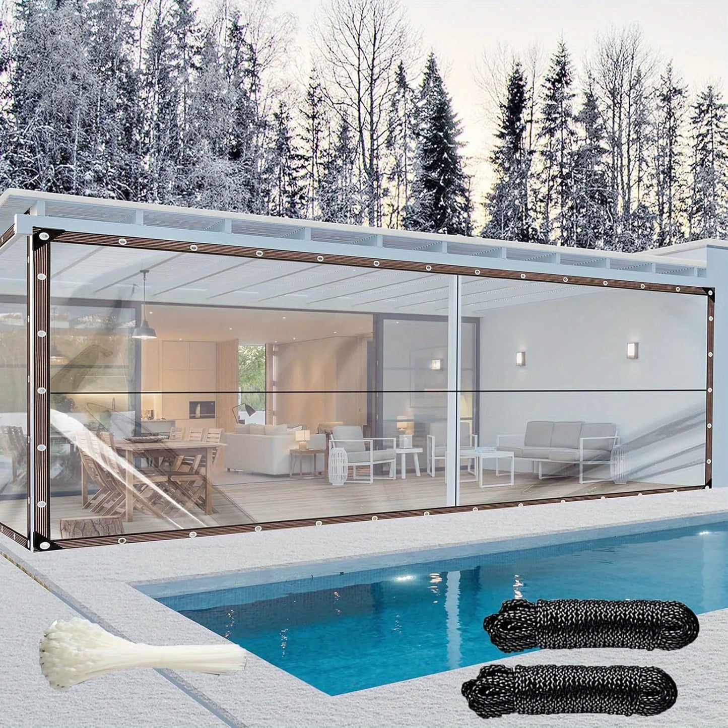 8-Mil Thickened Transparent Waterproof Tarpaulin with Sealing Rings, Rainproof Outer Cover for Courtyard Awnings, Covering Potted Flowers in Outdoor Gardens, Rain Protection Mats for Porches for Camping and Frost Protection f