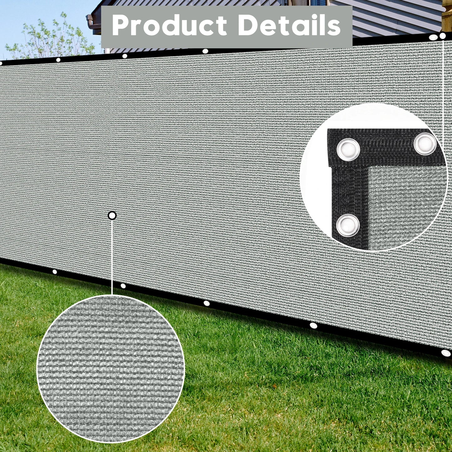 6x50ft gray Heavy Duty Fence Privacy Screen Fence Covering Privacy with Straps & Brass Grommets, 90% Privacy Blockage Mesh Shade Net for Balcony Yard Outdoor Pool