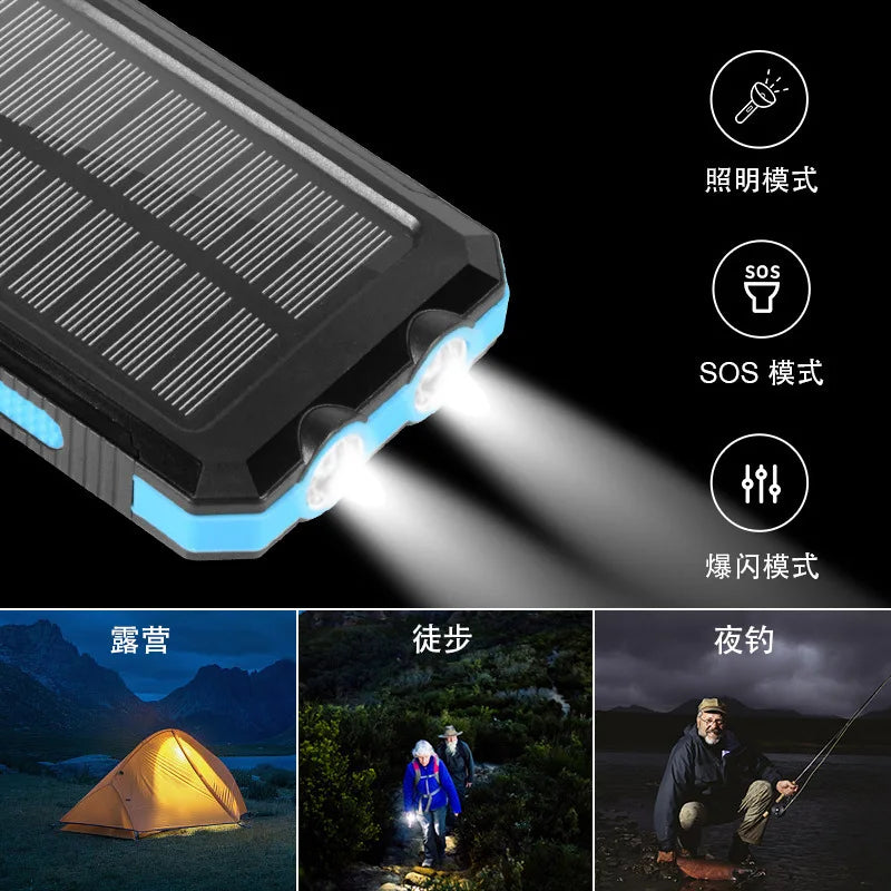 Rugged Solar Power Bank Waterproof Outdoor Charger With Dual LEDs