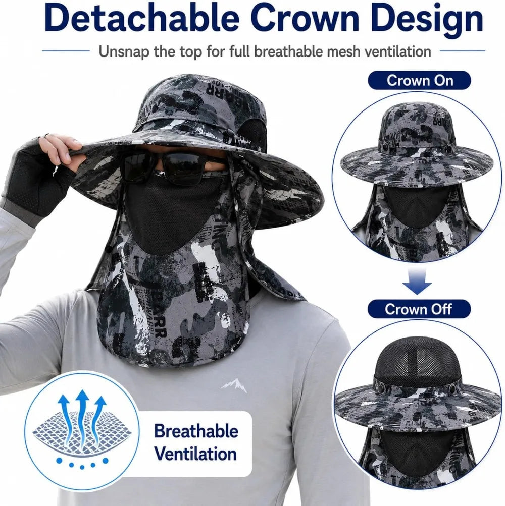 Unisex Sun Hat with Face Coverage Neck Flap for Gardening Hiking Fishing