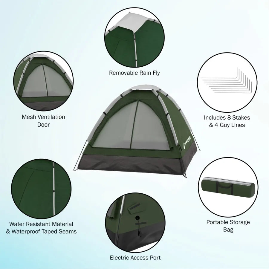Outdoors 2 Person Camping Tent with Rain Fly and Carry Bag for Camp Festivals or Beach Green