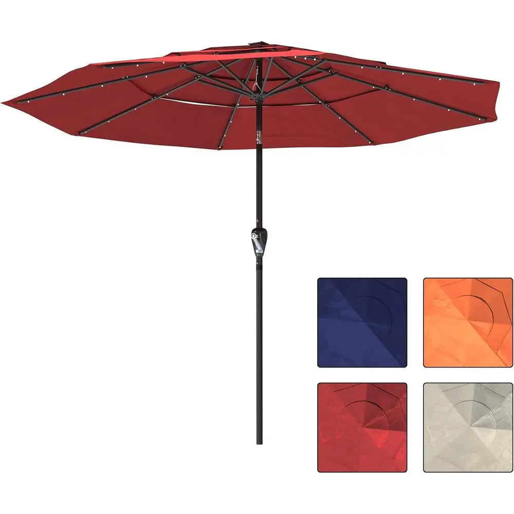 11ft Patio Umbrella with LED Lights - Large Outdoor Umbrella for Market, Poolside, Deck, Garden, and Backyard