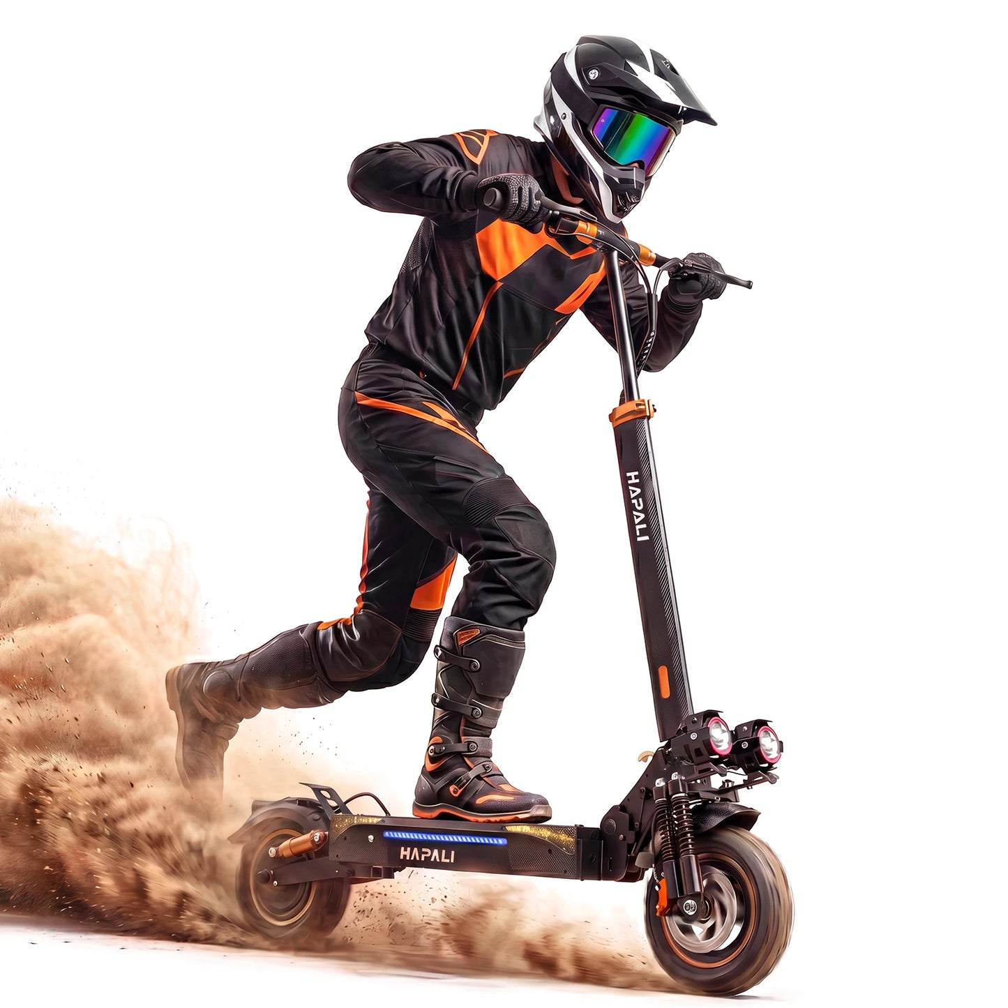 Off Road Electric Scooter, Dual Suspension & Side Light Folding E-Scooter for Adult, 48V 15AH, 1200W Motor Up to 31Mph & 31Miles, 11" All Terrain Tire