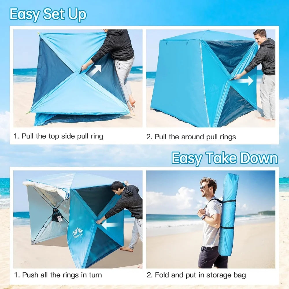 Night Cat Pop-up Beach Tent: 3 4 Persons Beach Shelter with Canopy and Footprint, UPF 50+ UV Protection Backyard Camping Outdoor Canopy Poles Not Included