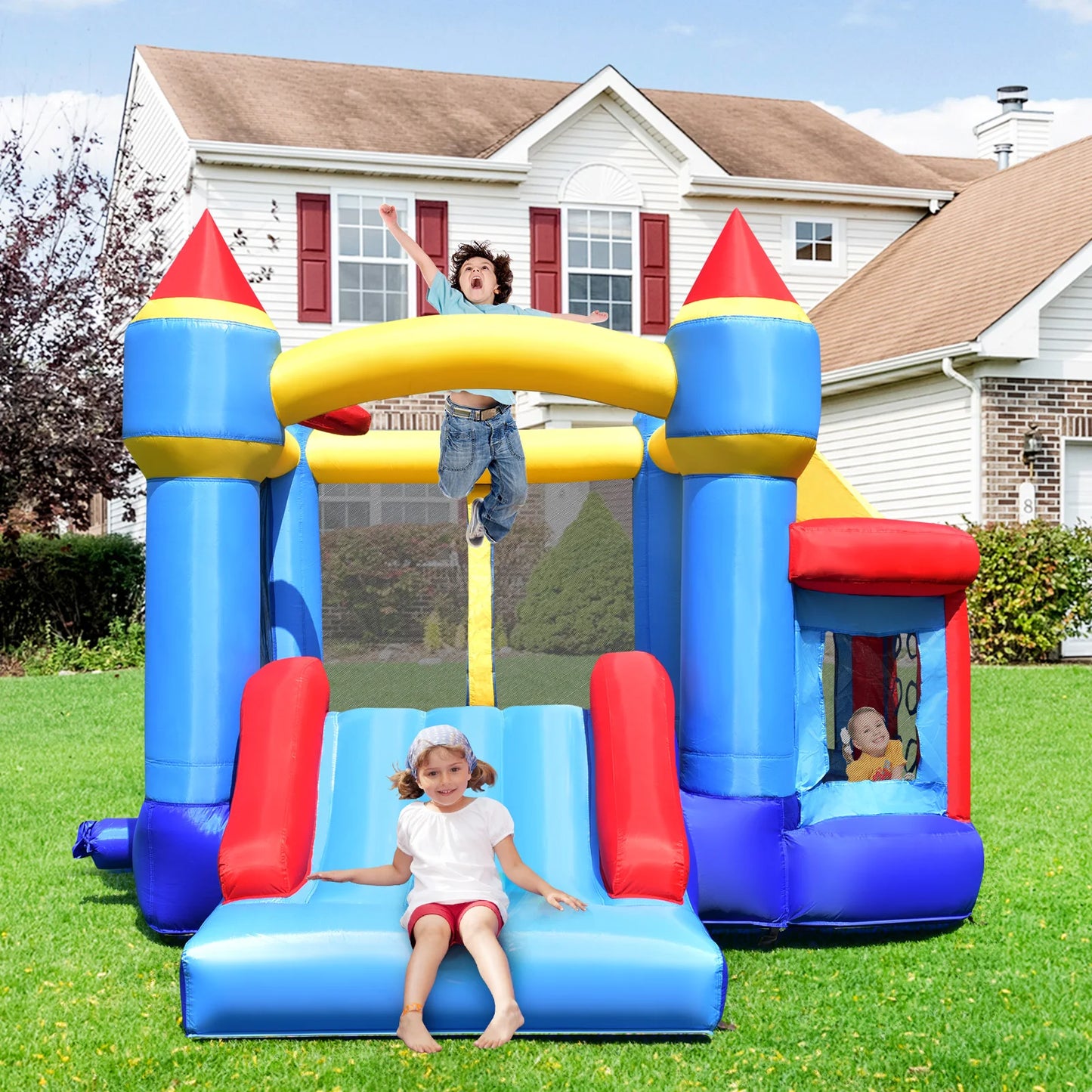 Inflatable Bounce House Castle Slide Bouncer Kids Basketball Hoop Without Blower