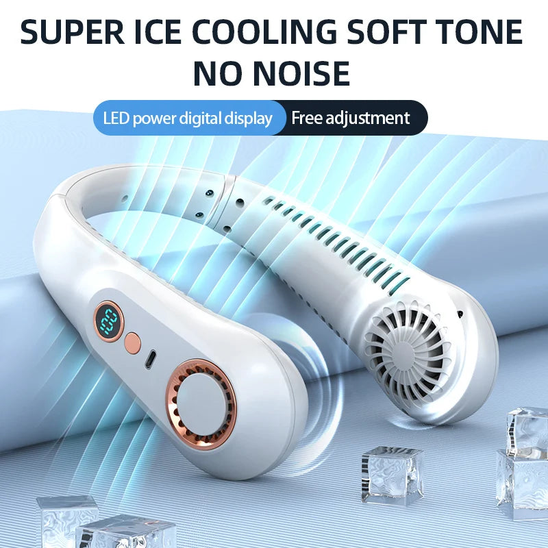 New Summer Portable Mini Hanging Neck Fan Bladeless Neckband Fan Digital Display Power Air Cooler USB Rechargeable Electric Fans