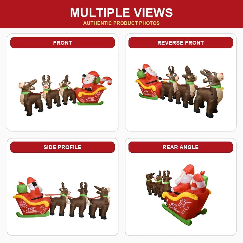 LED Inflatable Santa Sleigh with Three Reindeer Yard Decoration
