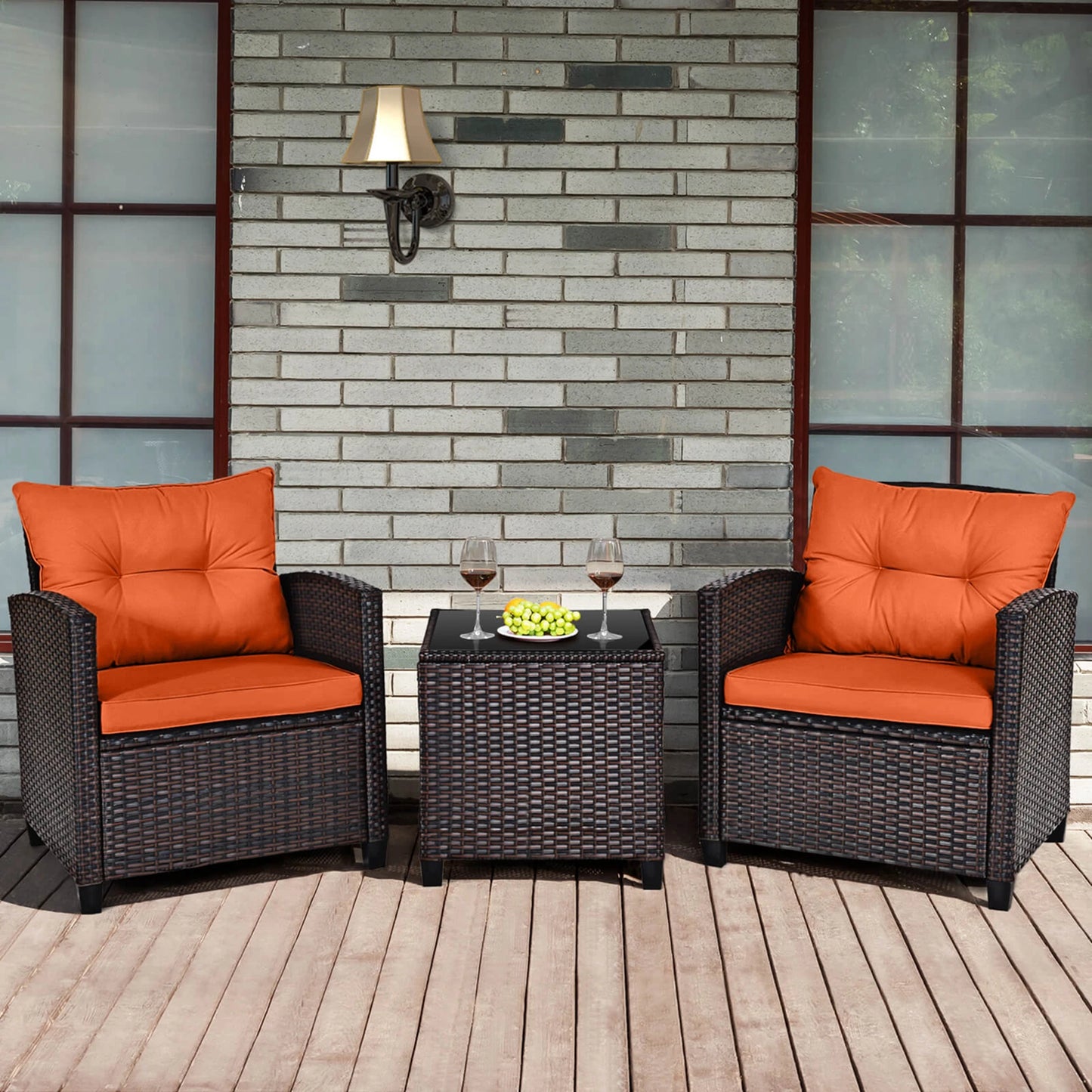 HOMASIS 3 Piece Patio Rattan Furniture Set With Cushions