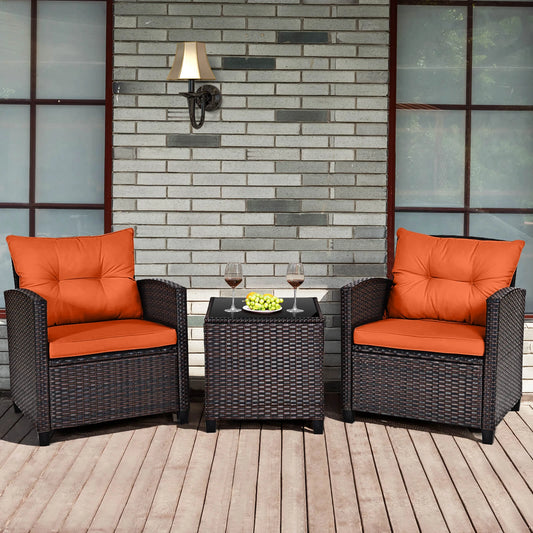 HOMASIS 3 Piece Patio Rattan Furniture Set With Cushions