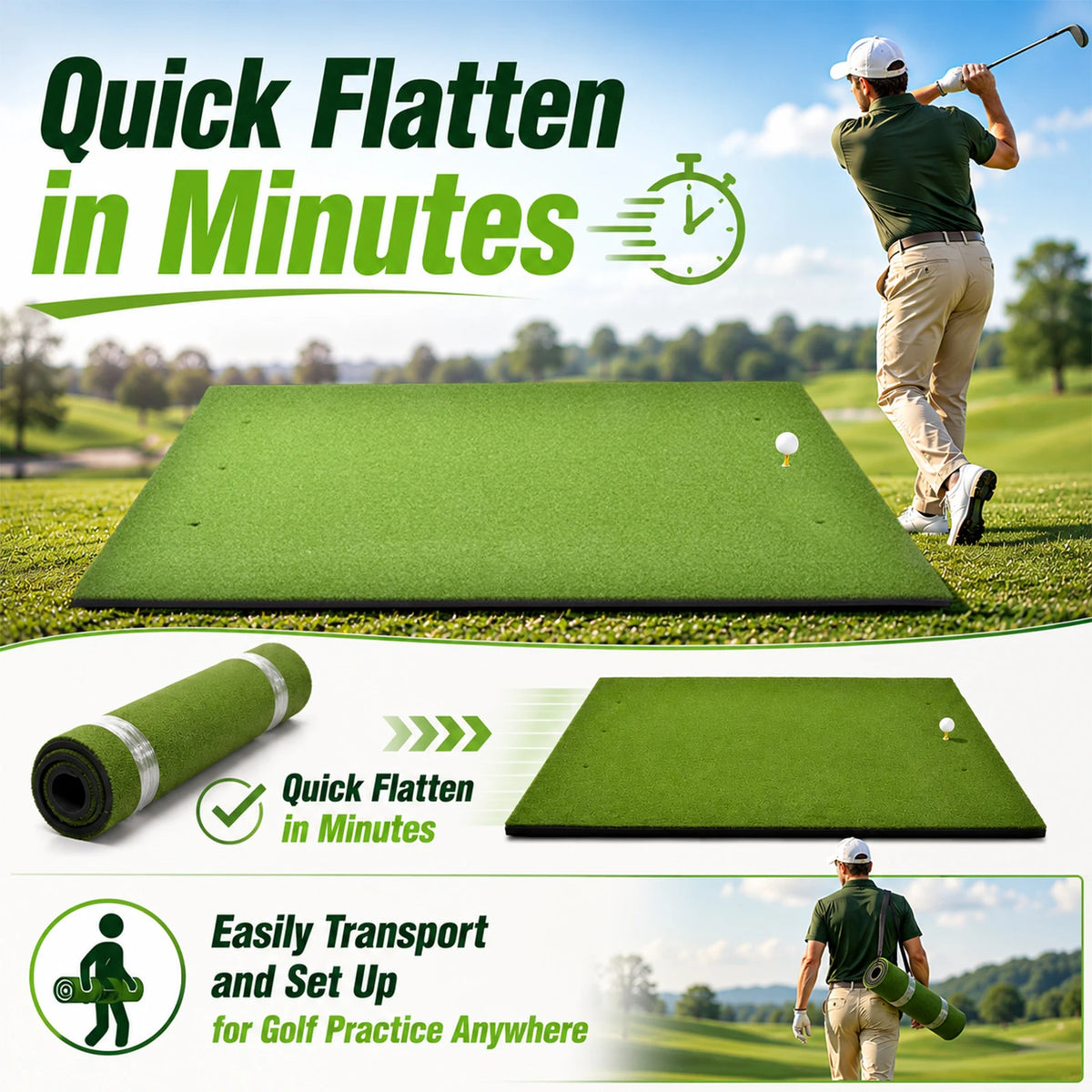 Golf Hitting Mat 5x4ft Portable Foldable Practice Mat with Balls and Tees, Heavy Duty Artificial Turf Driving Range Mat, Anti-Slip Golf Training Mat for Backyard Garage Indoor Outdoor Chipping Swing Simulator Use