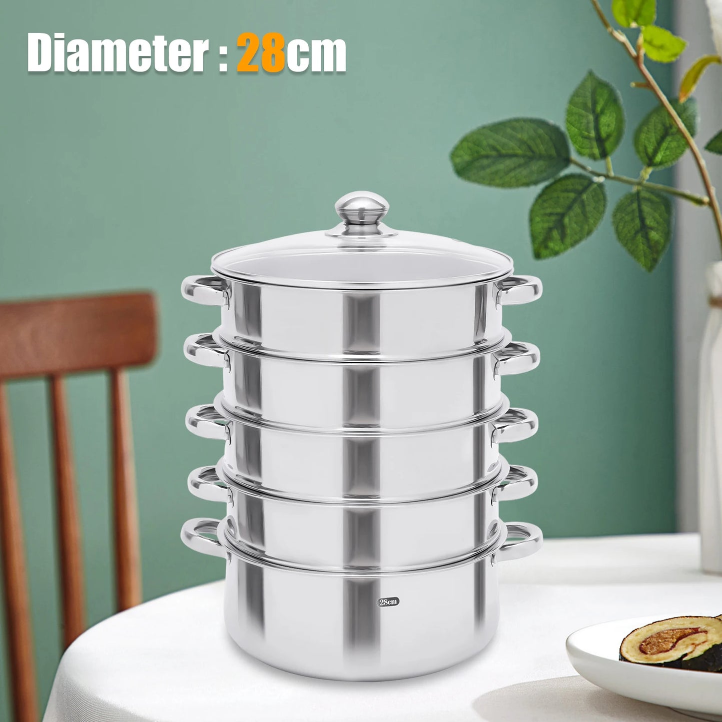 5-Tier Stainless Steel Steamer Pot With Grids For Cooking