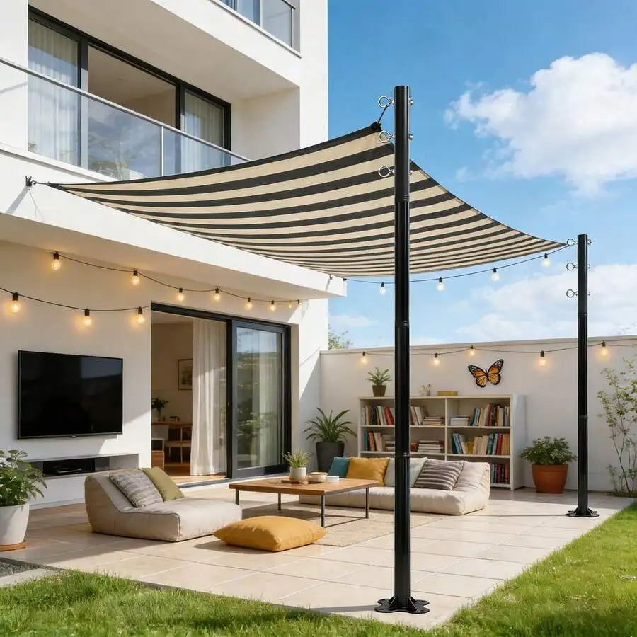 2 Pack 12ft Heavy Duty Shade Sail Poles(Not Including Shade Sail And String Lights)  With Spiral Anchor & D-Clamps, Outdoor Sun Shade Support Poles For String Lights, Patio, Backyard, Garden, Lawn, Terrace, Camping And Outdoo