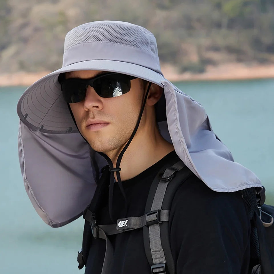 LOOGDEEL Summer Sunshade Fishing Cycling Cap Outdoor Sunscreen Face Covering Hat Oversized Brim Dual-purpose Fisherman Headwear
