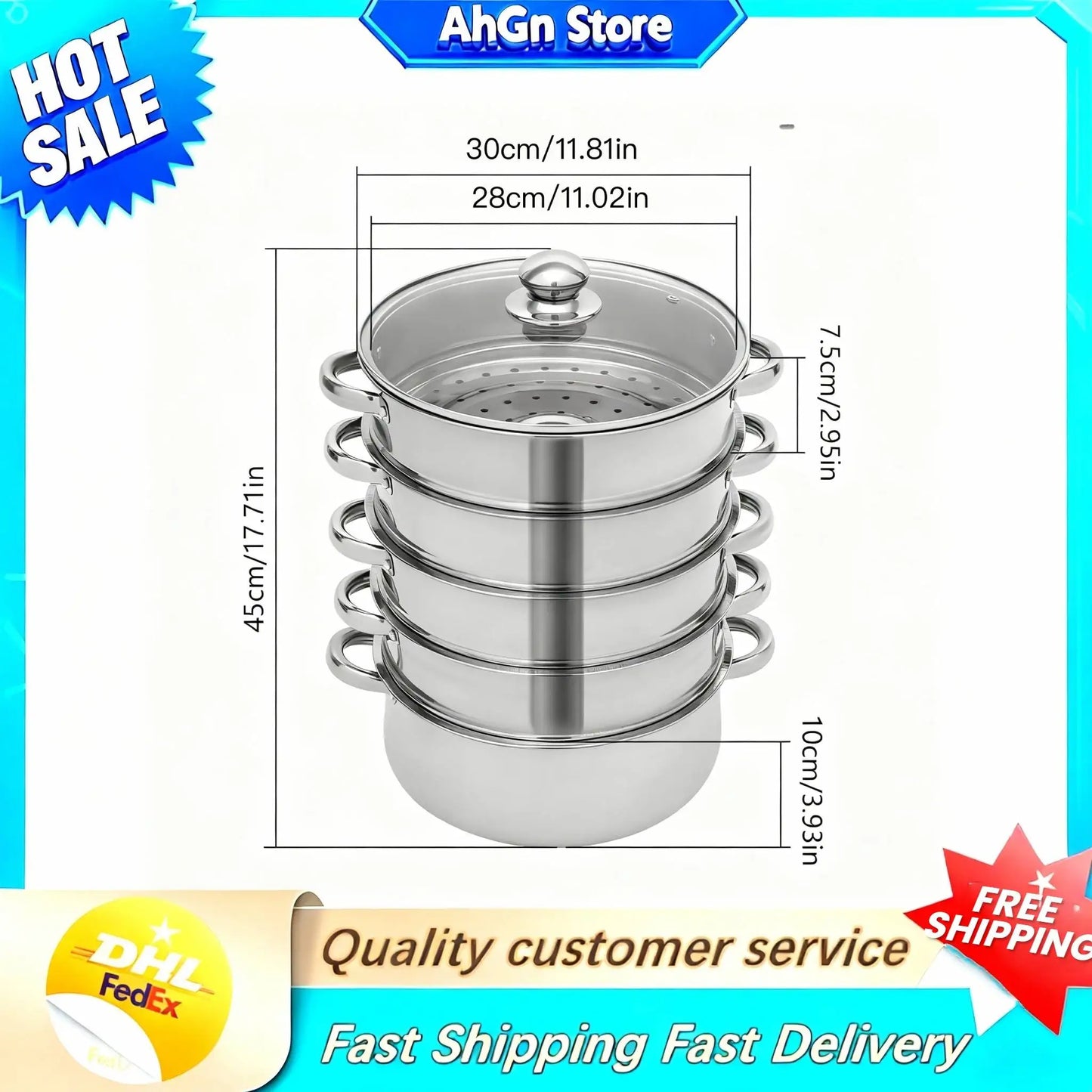 5-Tier Stainless Steel Steamer Pot With Grids For Cooking