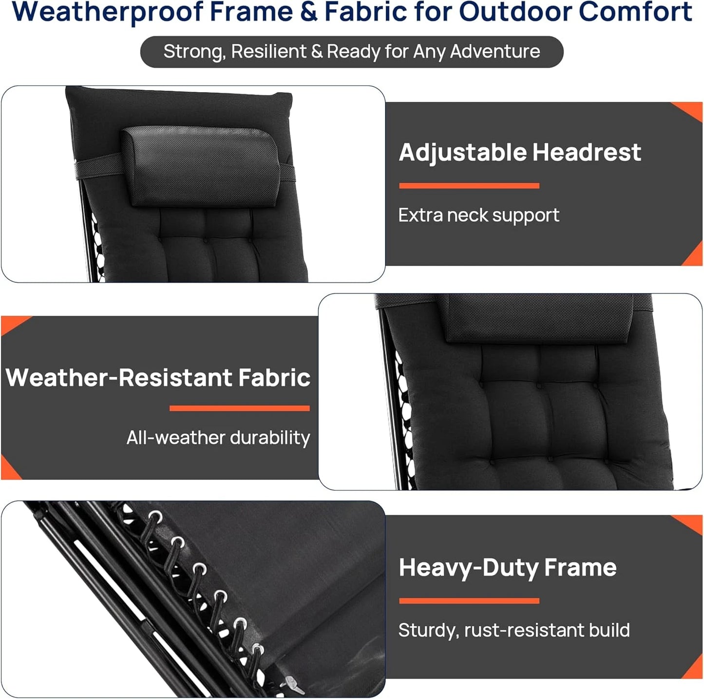 Outsunny Foldable Zero Gravity Reclining Chair, Adjustable Backrest Patio Lounger with Solid Metal Frame & Plastic-Filled Cushions, Outdoor Seat for Poolside Garden Hard Floors Relaxation