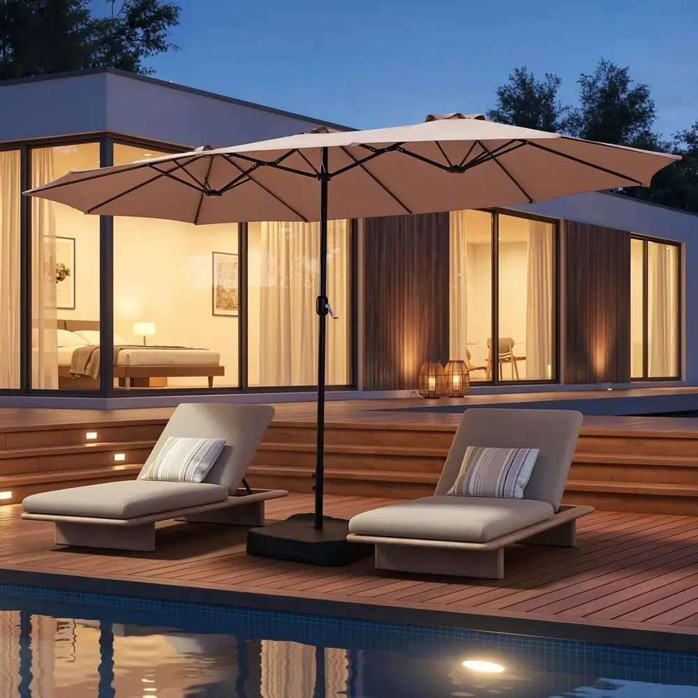 15ft Patio Umbrella with Base, Double-Sided Vented for Outdoor, Crank Handle, Suitable for Pool, Deck, Lawn, Backyard, Beach