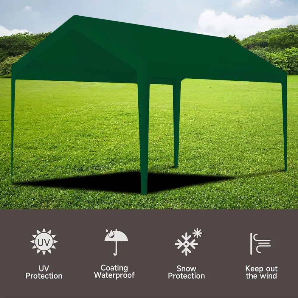 Carport Replacement Cover, Heavy Duty Car Tarp Canopy Tent Garage Top Shelter Fabric With Leg Pole Skirts And Ball Bungees, Waterproof UV Resistant Outdoor Vehicle Parking Roof Top, Green